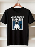 Men's T-Shirt Windowsill Siamese Cat With Blue Eyes Sitting In A Window Frame