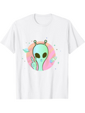 Men's T-Shirt Peaceful Neon Green Alien With Stars And Colorful Planets Surrounded By Pink Aura Alien