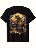 Men's T-Shirt Traditional Japanese Patterned Kimono Cat Among Blossoms Under Sunset