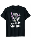 Men's T-Shirt Just A Girl Who Loves Singing With Pink Notes And Heart Surrounded By Musical Motif