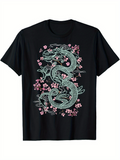 Men's T-Shirt Floral Cherry Blossoms With Swirling Ornamental Jade Dragon