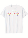 Men's T-Shirt Rainbow Line Pattern With Heart And Colorful Pulse Graphic