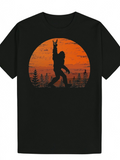 Men's T-Shirt Sunset Orange Silhouette Bigfoot Walking Peace Among Pine Trees