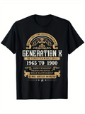 Men's T-Shirt Generation X Typography With Ornamental Banners Vintage Lettering Style In Classic Black Shirt