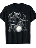 Men's T-Shirt Wild Roaring Bear Playing With Drumsticks On Drum Set