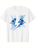 Men's T-Shirt Electric Blue Splashes Bursting Through Center Lightning Bolt