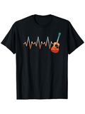Men's T-Shirt Vibrant Orange Electro Wave With Guitar Motif Heartbeat Design Guitar