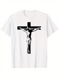 Men's T-Shirt Graphic Illustration With Black Cross Featuring Jesus Crucifixion Art