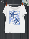 Men's T-Shirt Underwater Ocean Scene With Decorative Shells Blue Starfish