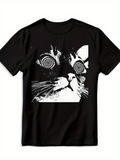 Men's T-Shirt Psychedelic Eyes And Abstract Patterns With Intense Staring Black Cat