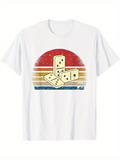 Men's T-Shirt Retro Sunset With Stacked Dominoes Over Faded Stripes Domino