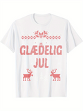 Men's T-Shirt Pink Festive Pattern With Decorative Motifs And Reindeer Christmas T Shirt