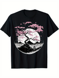 Men's T-Shirt Moonlit Mountain Scenery With Blossoming Cherry Tree Branches
