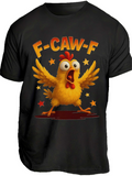 Men's T-Shirt F CAW F Vibrant Cartoon Chicken With Stars On Graphic Illustration Chicken