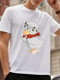 Men's T-Shirt Cute Playful Goose Wearing Leaf Crown And Red Polka Dot Scarf