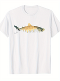 Men's T-Shirt Watercolor Forest Reflection With Tranquil River And Majestic Fish
