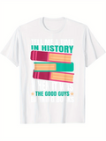 Men's T-Shirt Tell Me A Time In History With Stacked Colorful Hardcover Books