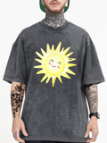 Men's T-Shirt Yellow Radiant Cartoon Sun With Smiling Cute Expression Sun