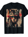 Men's T-Shirt Tribal Spirit With Wolf Mask Over Abstract Painted Portrait