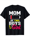 Men's T-Shirt Mom Of Two Boys And A Girl With Low Battery Icon Graphic