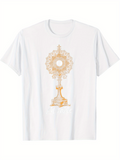 Men's T-Shirt Golden Ornate Patterned Relic With Decorative Sacred Motif Centerpiece Design