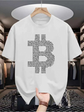 Men's T-Shirt Monochrome Digital Pattern With Geometric Typographic Elements Bitcoin Symbol