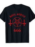 Men's T-Shirt Hail Satan With Red Pentagram And Number 666 Symbol T Shirt