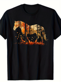 Men's T-Shirt Sunset Forest With Horses Among Fallen Leaves Grazing Horse