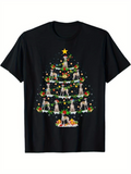 Men's T-Shirt Playful Cats With Christmas Decorations On A Green Festive Tree