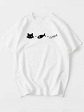 Men's T-Shirt Adorable Cat With Fish Bones And Playful White T Shirt