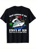 Men's T-Shirt What Happens At Sea Colorful Palm Trees And Cruise Ship With Waves