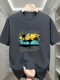 Men's T-Shirt Surfing Good Vibes Sunset Silhouette With Palm Trees And Surfer