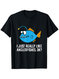 Men's T-Shirt I Just Really Like Playful Blue Cartoon With Fins And Big Teeth Anglerfish