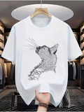 Men's T-Shirt Geometric Lines Forming A Majestic Cat Portrait Under Soft Light Cat