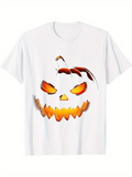 Men's T-Shirt Glowing Carved Eyes And Fiery Smile Halloween Pumpkin Face