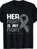 Men's T-Shirt Her Fight Is My Fight Gray Awareness Ribbon And Feather T Shirt