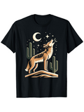 Men's T-Shirt Desert Night With Howling Wolf Under Crescent Moon