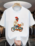 Men's T-Shirt Vintage Style Rooster With Sunglasses Riding Classic Blue Scooter