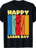 Men's T-Shirt Happy Labor Day Raised Fist With Retro Colorful Geometric Background Design