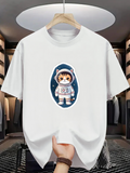 Men's T-Shirt Adorable Cartoon Cat In Spacesuit Surrounded By Twinkling Stars Astronaut