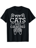 Men's T-Shirt Cats And Gaming With Console Controller Surrounded By Cat Ears And Whiskers