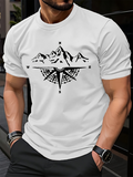 Men's T-Shirt Mountain Peaks Over Detailed Compass Rose Adventure Design