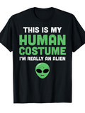 Men's T-Shirt This Is My Human Costume Alien Face Green Letters T Shirt