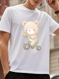 Men's T-Shirt Cute Soft Pastel Bear Riding A Little Tricycle With Flowers