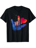 Men's T-Shirt Colorful Gradient Hand Sign With Sparkling Red Heart Motif