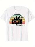 Men's T-Shirt Retro Sunset Mountains With Forest And Travel Camper