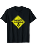 Men's T-Shirt Danger High Voltage Sign With Bright Yellow Warning Graphic Lightning Bolt