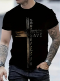 Men's T-Shirt God Loved The World With Vertical Wooden Painted Cross