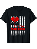 Men's T-Shirt Red Heart With Pulse Line Warrior Over Grunge American Flag