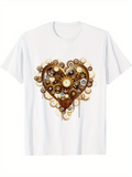 Men's T-Shirt Intricate Steampunk Clockwork With Interlocking Golden Gears And Rusty Heart